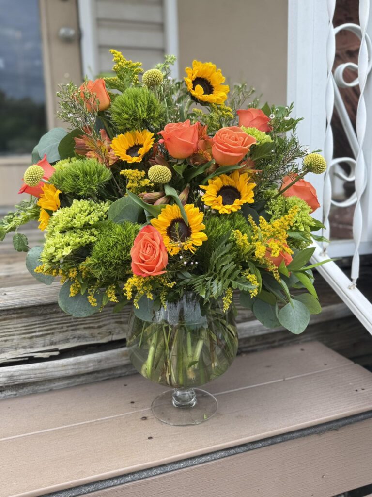 Fall flower arrangement with sunflowers