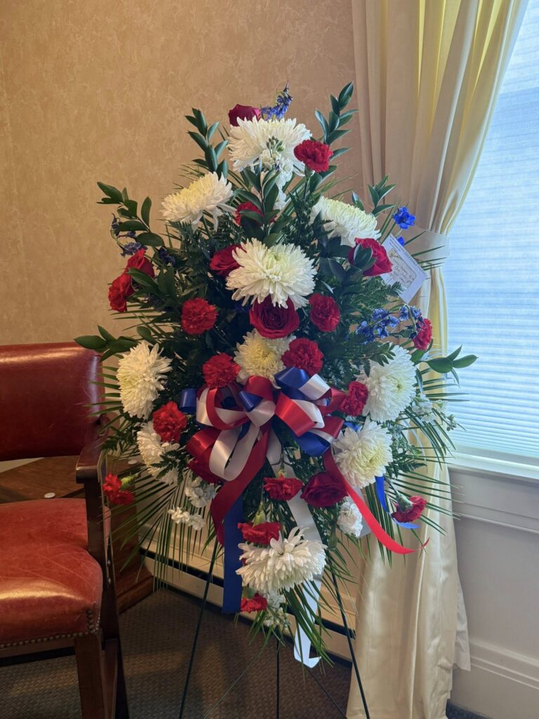 red white and blue funeral flowers